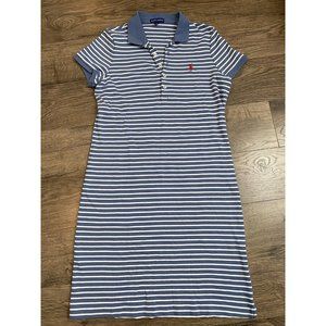 EUC Women Ralph Lauren striped short sleeve 100% cotton dress blue button size L